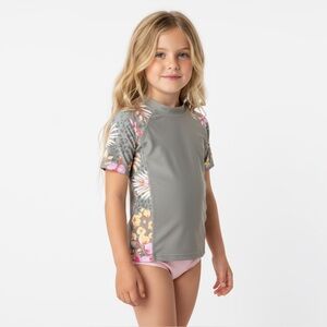 NWT Sea Folly Girl’s Green Swim Rash Guard Shirt Size 8 Tropical